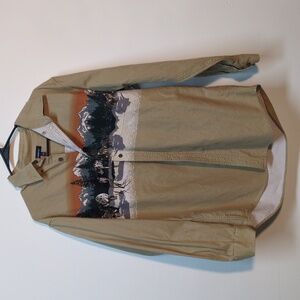 Croft & Barrow Men's Western Wolf Mountains Print  Button Down Shirt Size L